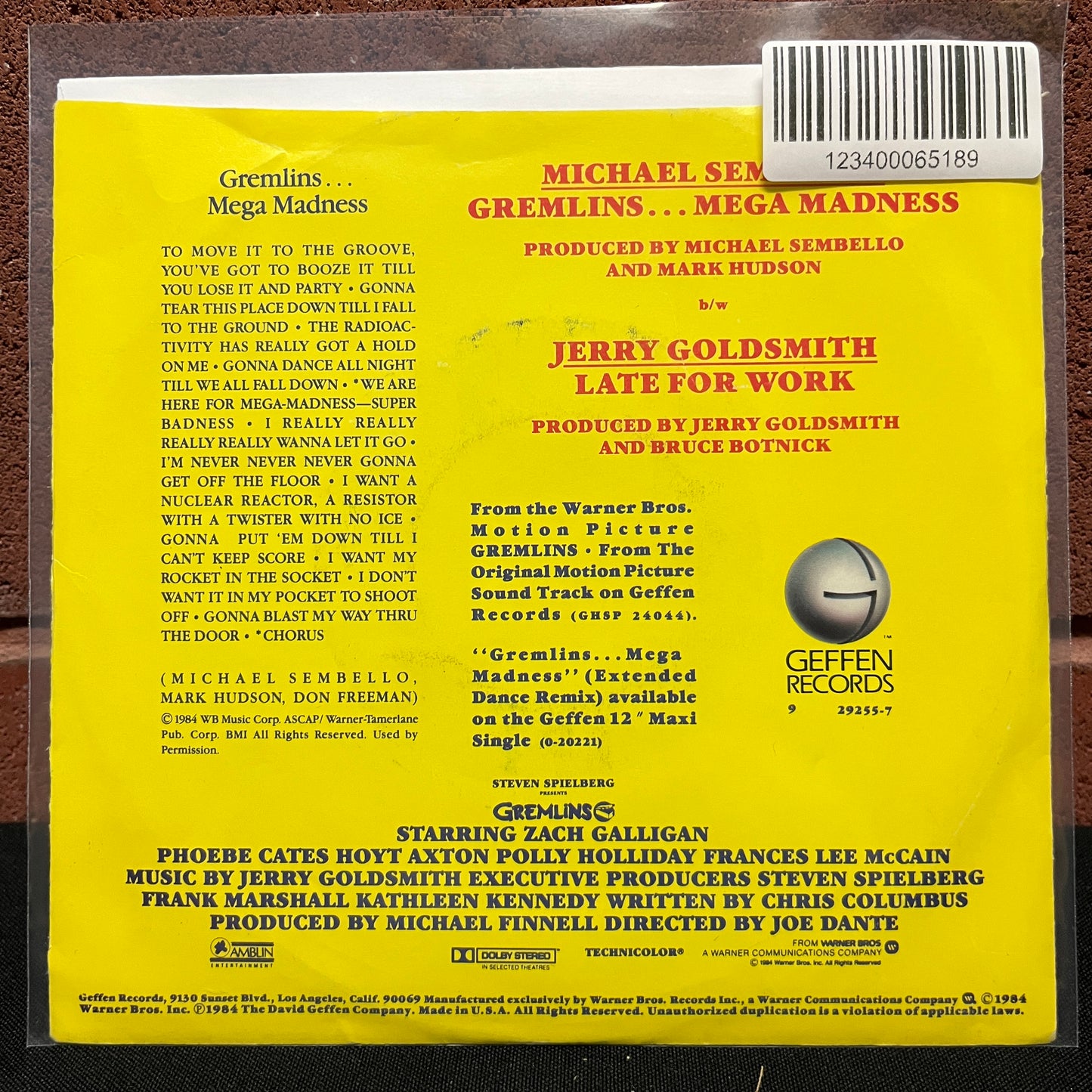 Used Vinyl: Michael Sembello / Jerry Goldsmith ‎"Gremlins...Mega Madness" 7" (1984 Press)