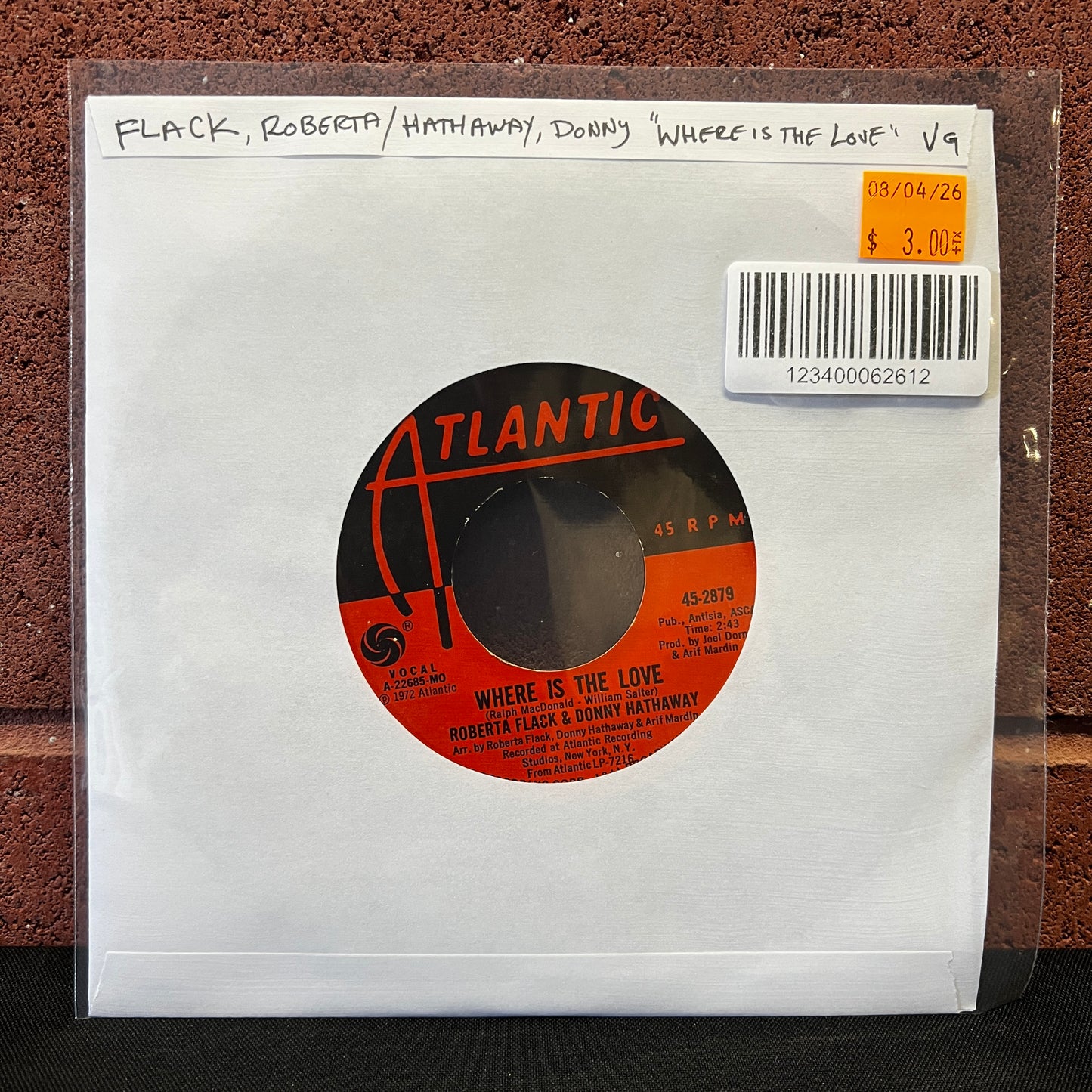 Used Vinyl:  Roberta Flack & Donny Hathaway "Where Is The Love" 7"