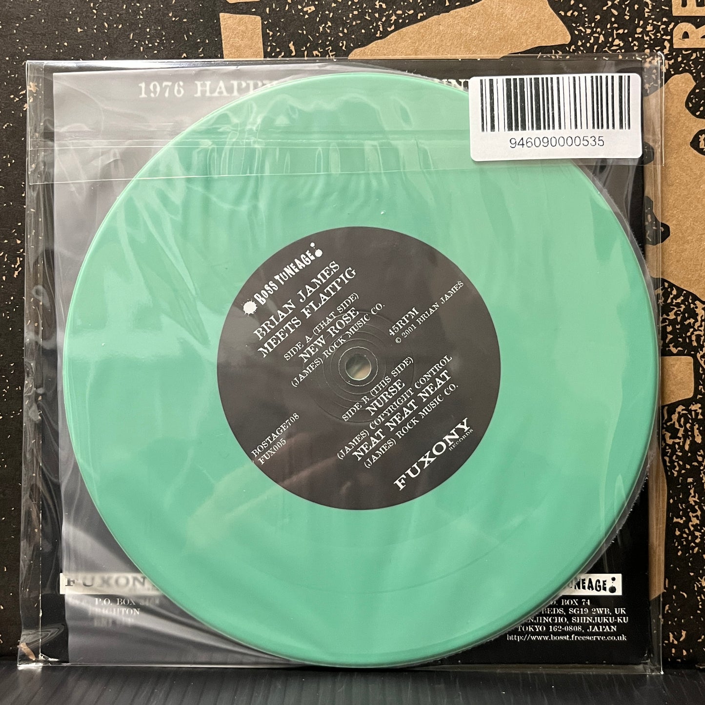 Used Vinyl: Brian James (The Damned) Meets Flatpig  "New Rose 2001" 7" (Mint Green Vinyl)