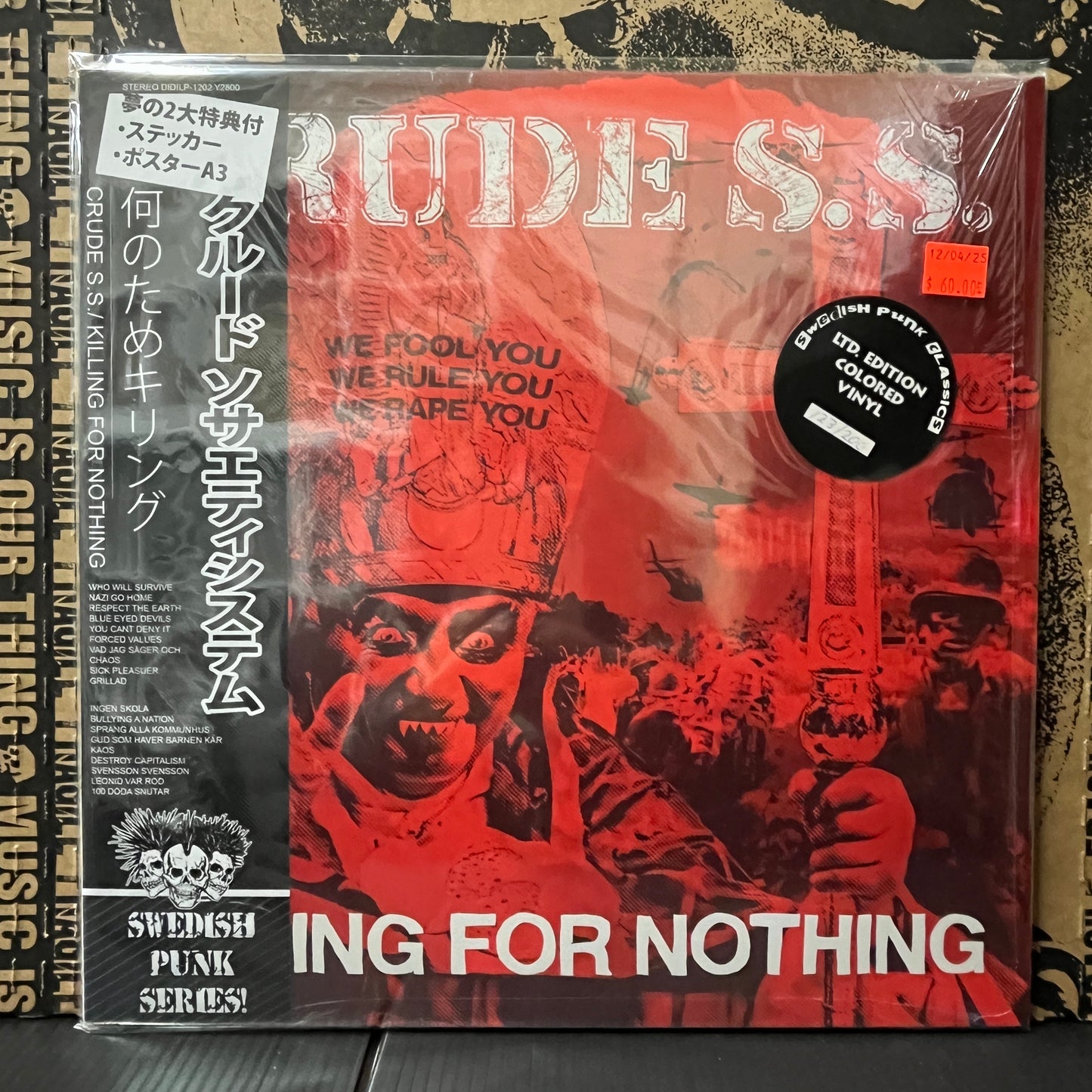 Used Vinyl: Crude S.S. "Killing For Nothing" LP (Japanese Press Silver Black Color Vinyl Number 123/200)