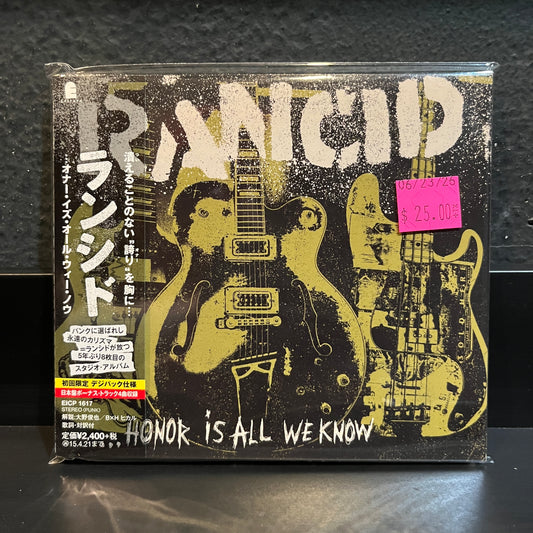 Used CD: Rancid "...Honor Is All We Know" CD (2014 Japanese Press w/ Bonus Tracks)