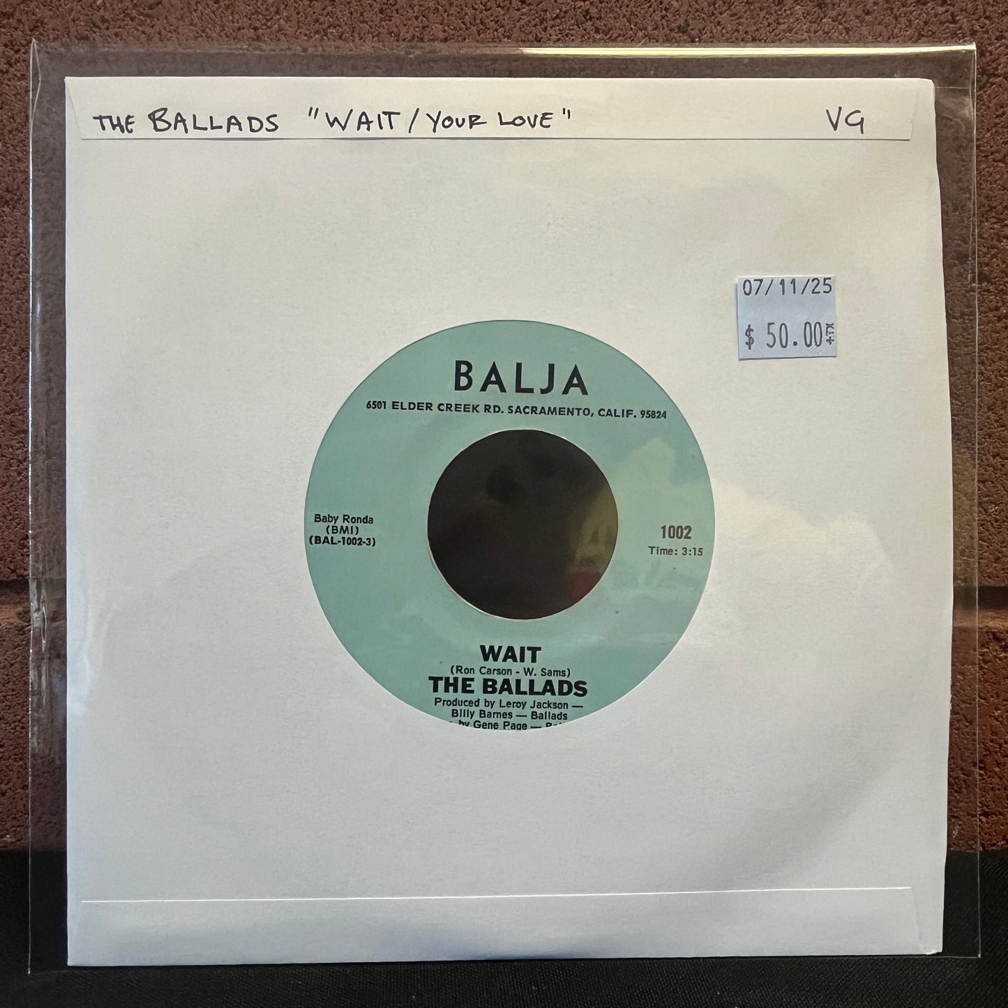 Used Vinyl: The Ballads "Wait / Your Love" 7"