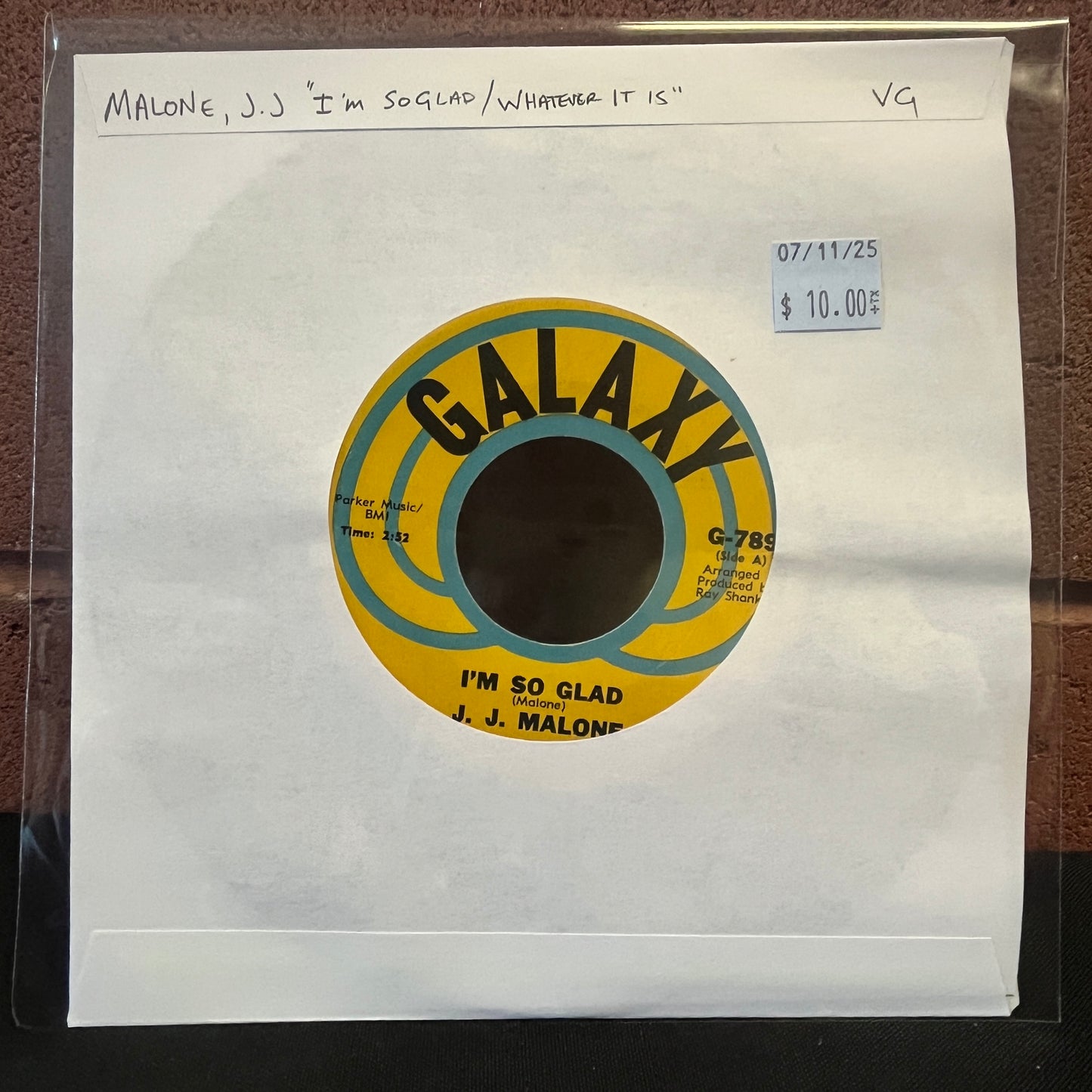 Used Vinyl: J.J. Malone "I'm So Glad / Whatever It Is" 7"