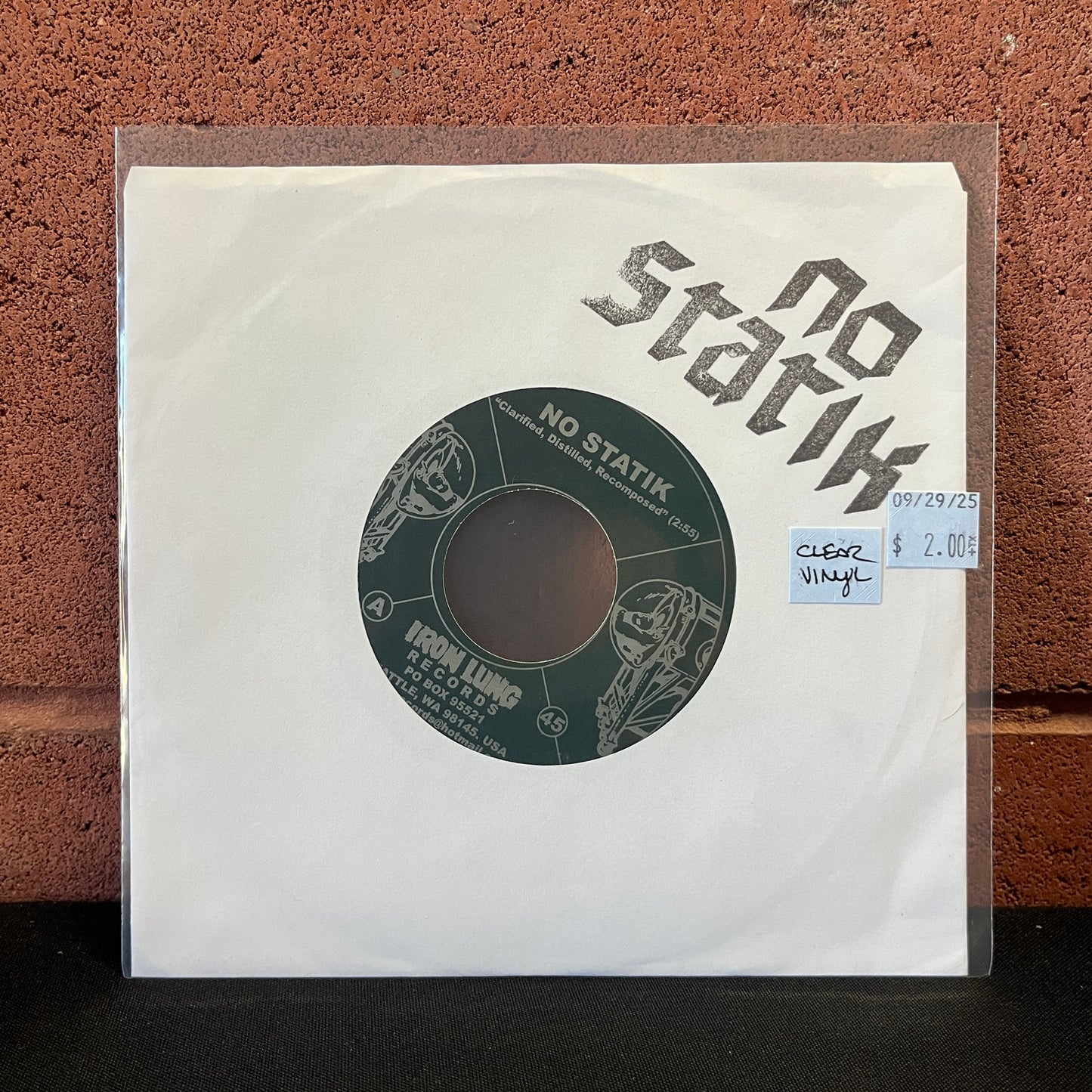 Used Vinyl: No Statik ‎"Clarified, Distilled, Recomposed/We All Die In The End" 7" (Clear Vinyl) (Copy)