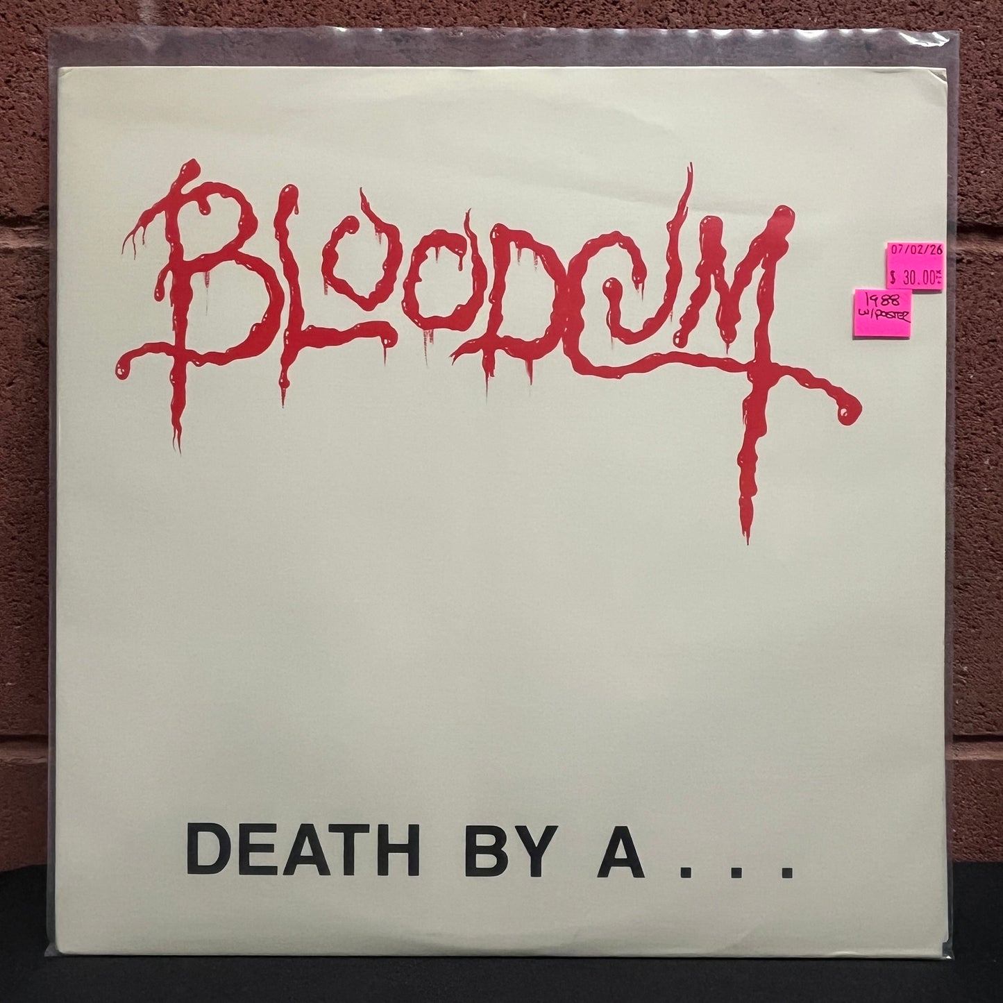 Used Vinyl: Bloodcum ‎"Death By A... Clothes Hanger" LP (1988 Press w/Poster)
