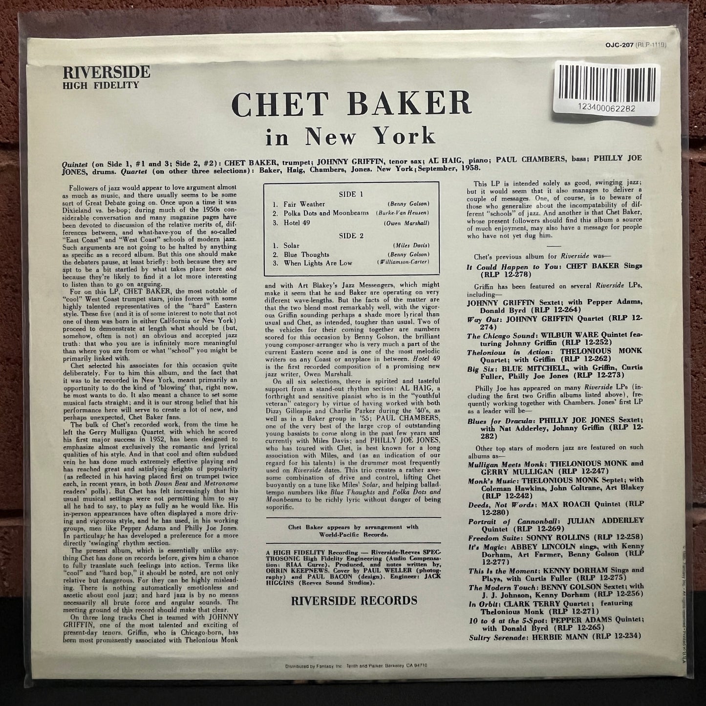 Used Vinyl: Chet Baker "In New York" LP (1985 OJC Reissue)