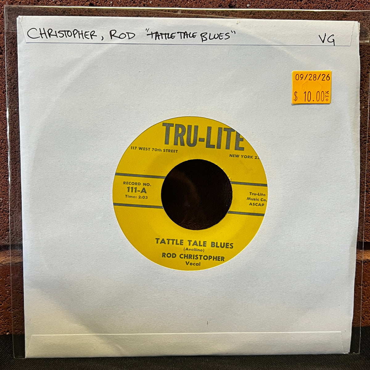 Used Vinyl: Rod Christopher "Tattle Tale Blues" 7" (1962 pressing)