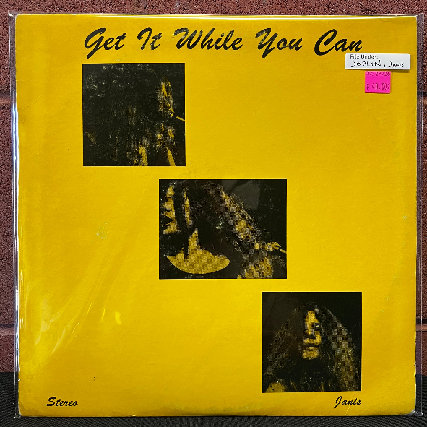 Used Vinyl: Janis Joplin with the Full Tilt Boogie Band "Get It While You Can" 2xLP (70's Unofficial, Yellow vinyl)