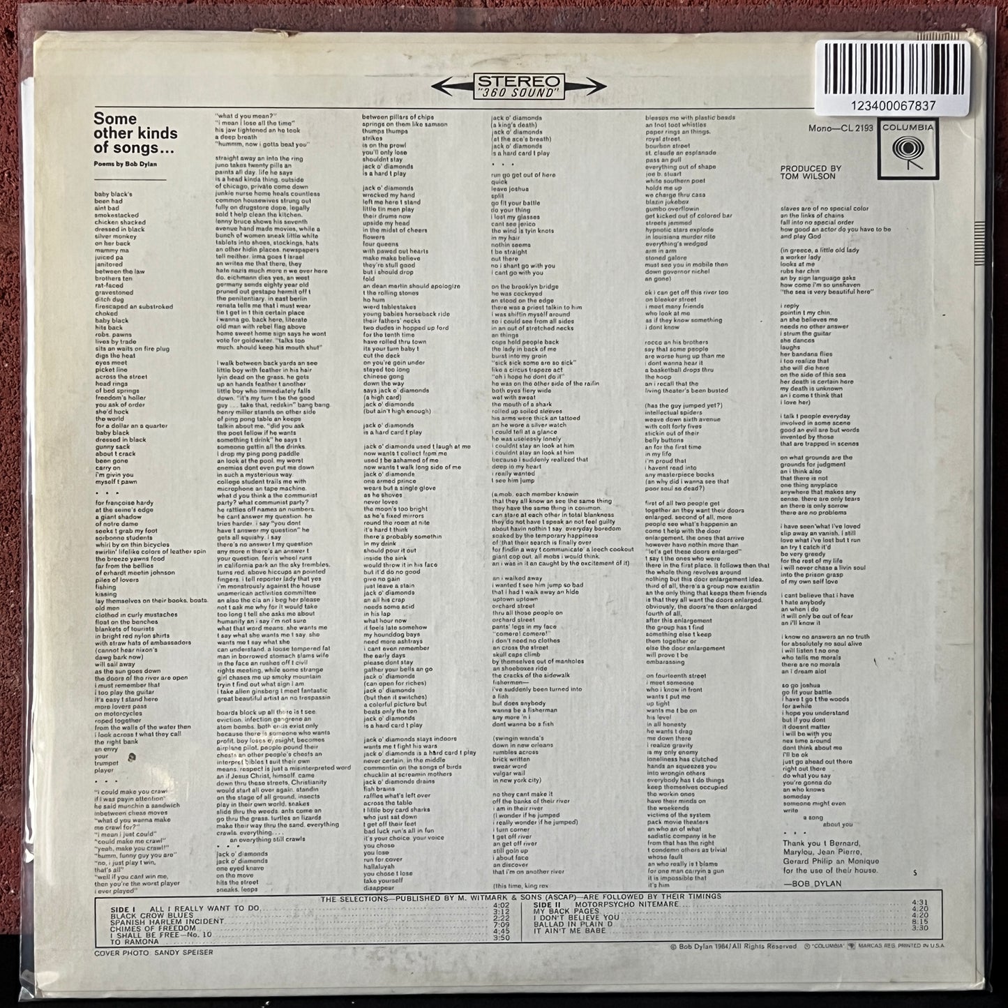 Used Vinyl: Bob Dylan "Another Side Of Bob Dylan" LP (1970 Press)
