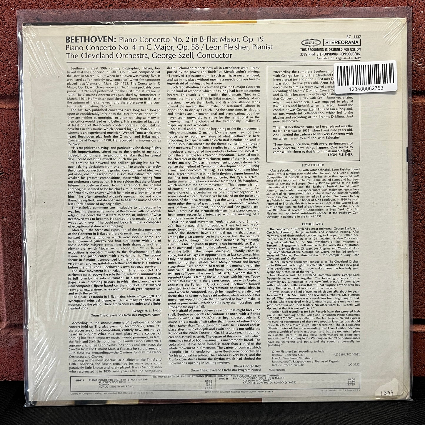 Used Vinyl: Leon Fleisher, George Szell and the Cleveland Orchestra "Beethoven Piano Concerto No. 2 and No. 4" LP (Stereo)