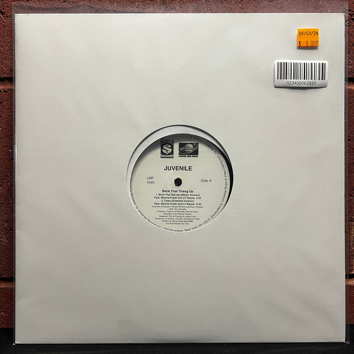 Used Vinyl: Juvenile "Back That Thang Up" 12" Single (Promo)