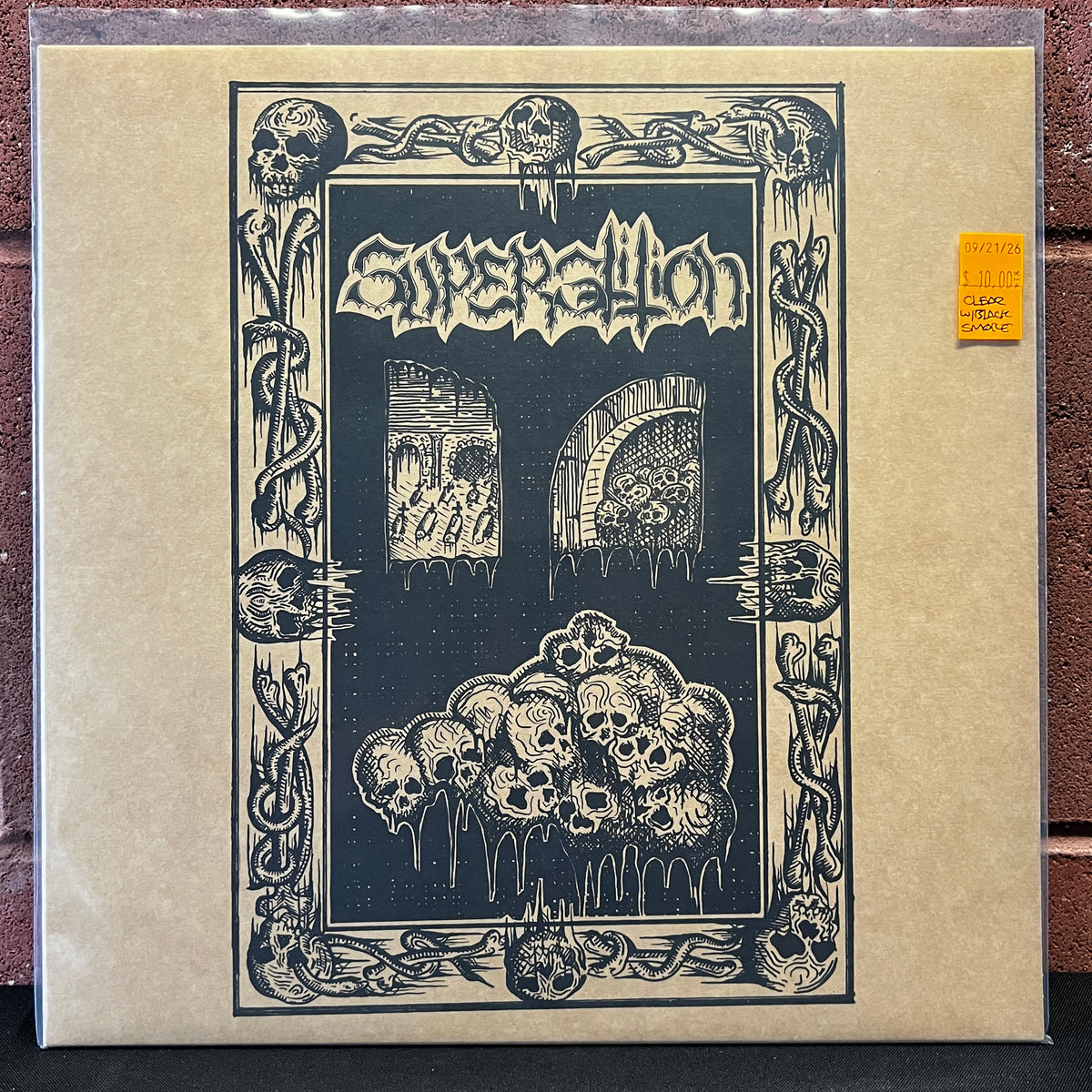 Used Vinyl: Superstition "Surging Throng Of Evil's Might" LP (2018 Press - Milky Clear w/Black Smoke Vinyl)