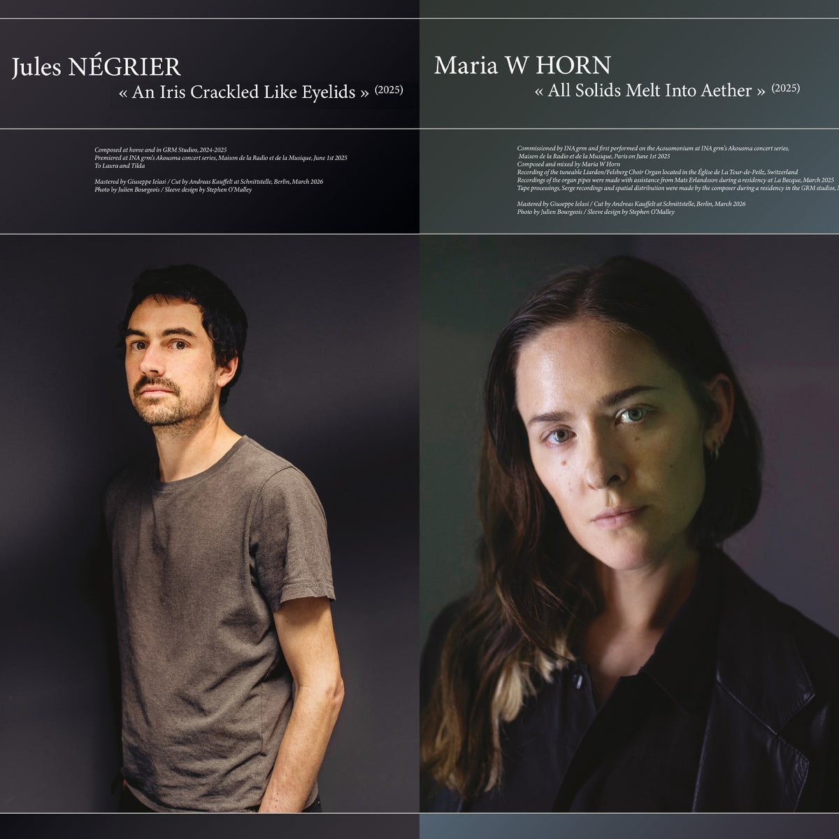 PRE-ORDER: Jules Negrier/Maria W Horn "An Iris Crackled Like Eyelids/All Solids Melt Into Aether" LP
